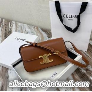 Best Price Celine TRIOMPHE SHOULDER BAG IN NATURAL CALFSKIN 194143 TAN