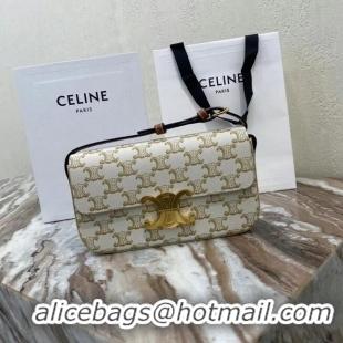 Grade Quality Celine TRIOMPHE SHOULDER BAG IN TRIOMPHE CANVAS AND CALFKSIN 194142 WHITE