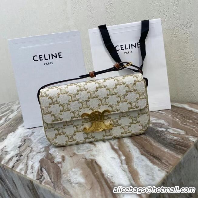 Grade Quality Celine TRIOMPHE SHOULDER BAG IN TRIOMPHE CANVAS AND CALFKSIN 194142 WHITE