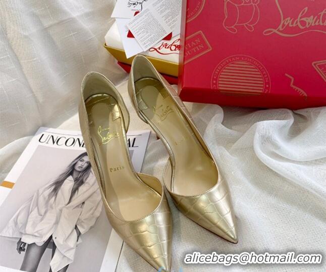 Most Popular Christian Louboutin Stone Embossed Calfskin 8.5cm Pumps 030819 Gold