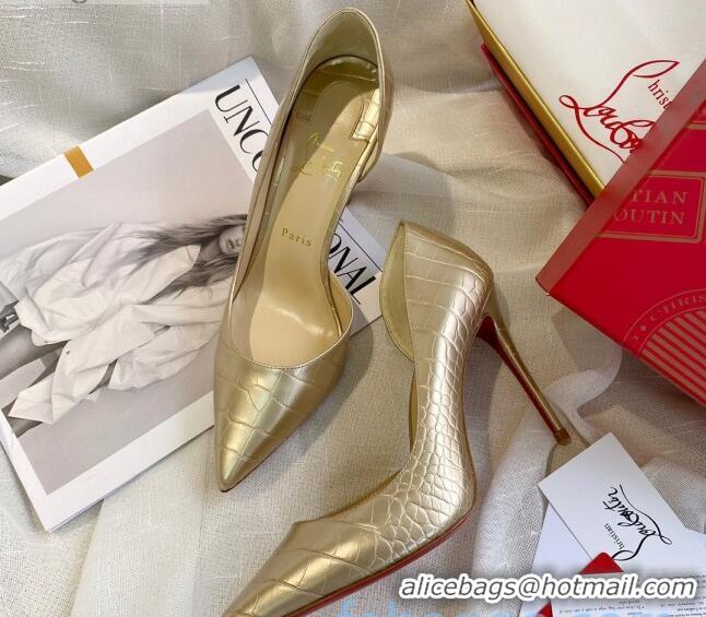 Most Popular Christian Louboutin Stone Embossed Calfskin 8.5cm Pumps 030819 Gold