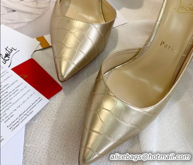 Most Popular Christian Louboutin Stone Embossed Calfskin 8.5cm Pumps 030819 Gold