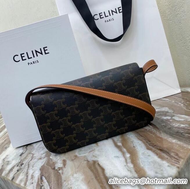 Cheapest Celine TRIOMPHE SHOULDER BAG IN TRIOMPHE CANVAS AND CALFKSIN 194142 TAN