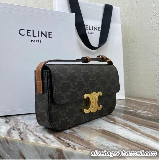 Cheapest Celine TRIOMPHE SHOULDER BAG IN TRIOMPHE CANVAS AND CALFKSIN 194142 TAN