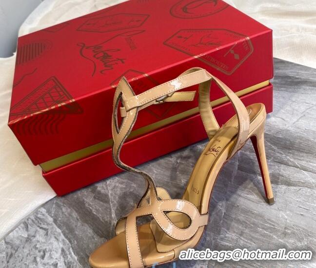 Classic Christian Louboutin Patent Leather Strap Sandals 10cm Nude 030833