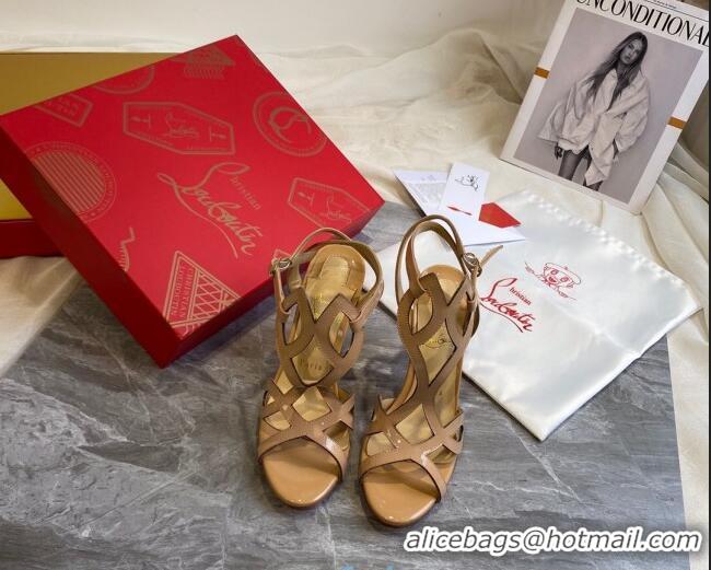 Classic Christian Louboutin Patent Leather Strap Sandals 10cm Nude 030833