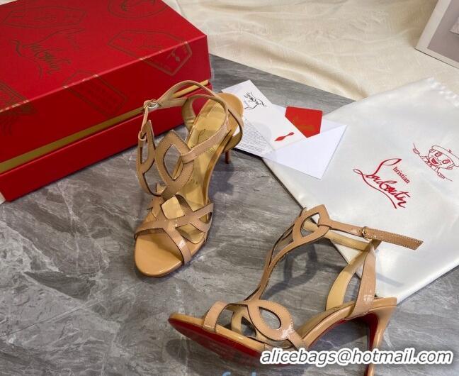 Classic Christian Louboutin Patent Leather Strap Sandals 10cm Nude 030833