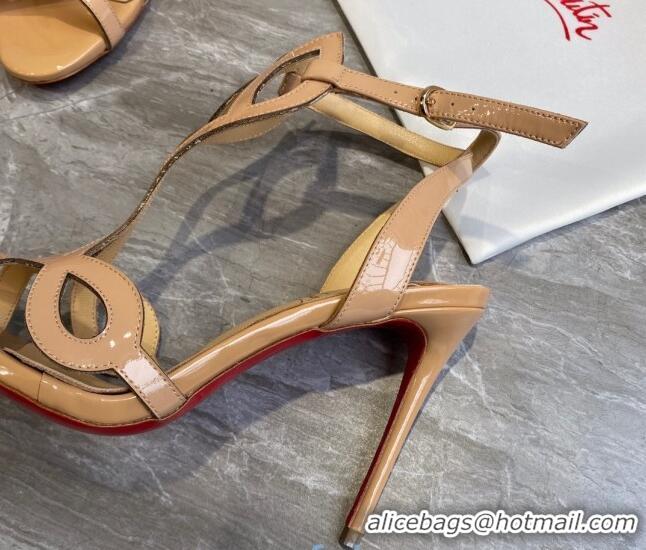 Classic Christian Louboutin Patent Leather Strap Sandals 10cm Nude 030833