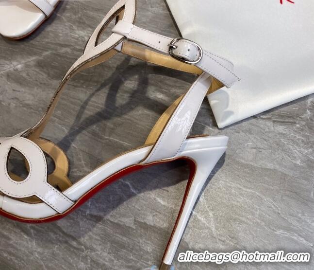 Practical Christian Louboutin Patent Leather Strap Sandals 10cm 030833 White