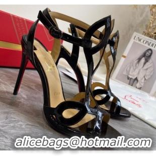 Discount Christian Louboutin Patent Leather Strap Sandals 10cm 030833 Black