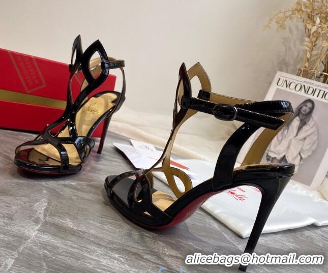 Discount Christian Louboutin Patent Leather Strap Sandals 10cm 030833 Black