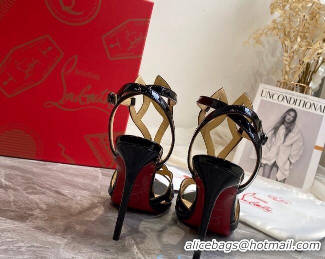 Discount Christian Louboutin Patent Leather Strap Sandals 10cm 030833 Black