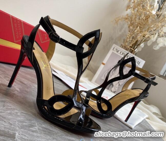 Discount Christian Louboutin Patent Leather Strap Sandals 10cm 030833 Black