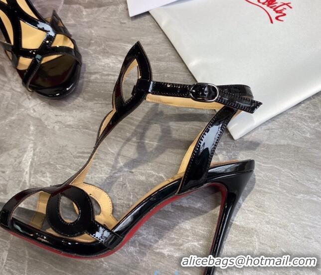 Discount Christian Louboutin Patent Leather Strap Sandals 10cm 030833 Black