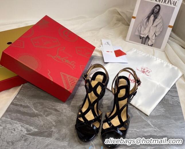 Discount Christian Louboutin Patent Leather Strap Sandals 10cm 030833 Black