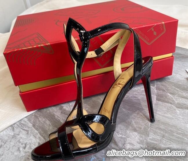 Discount Christian Louboutin Patent Leather Strap Sandals 10cm 030833 Black