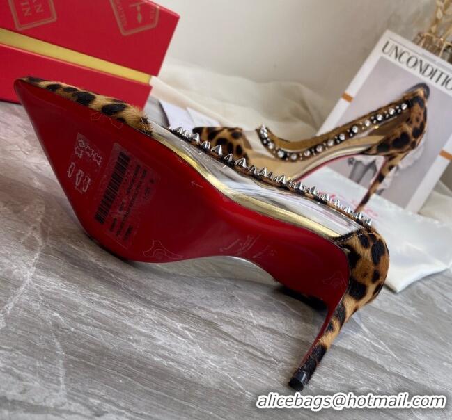 Best Price Christian Louboutin Leopard Print Studded 10cm Pumps 030837 Brown 2021