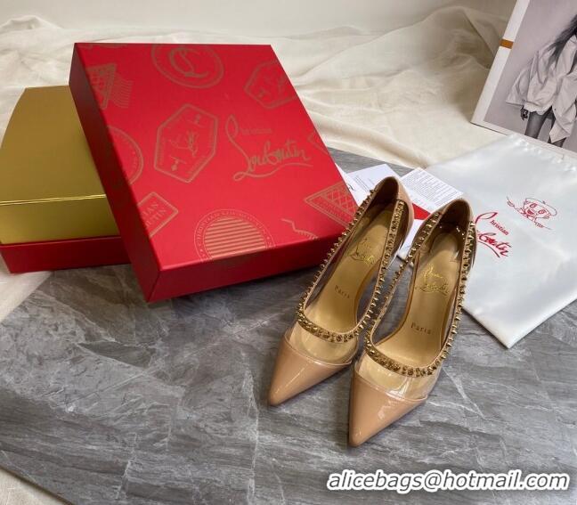 Perfect Christian Louboutin Leopard Print Studded 10cm Pumps 030837 Nude 2021