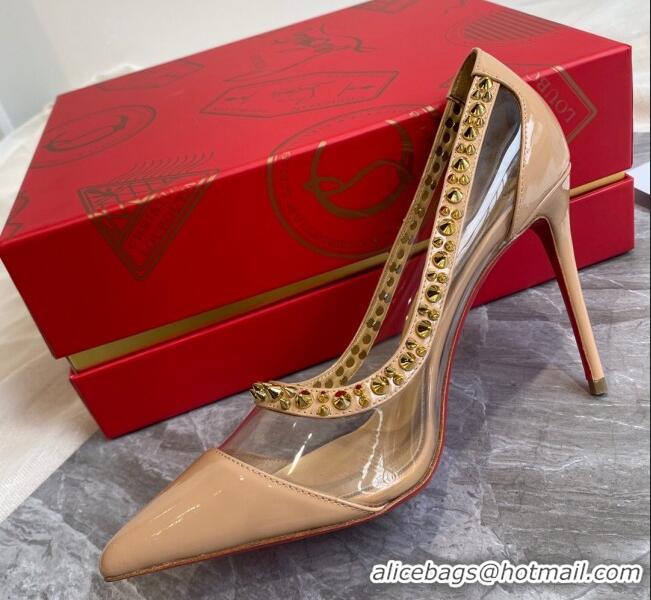 Perfect Christian Louboutin Leopard Print Studded 10cm Pumps 030837 Nude 2021