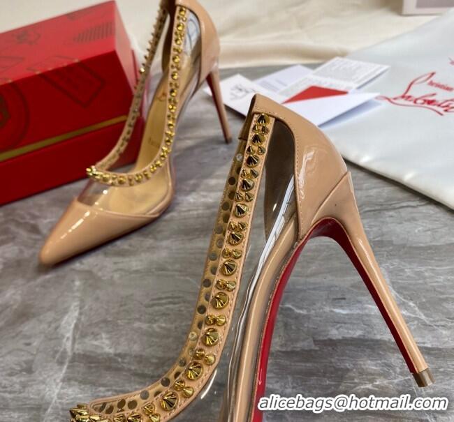 Perfect Christian Louboutin Leopard Print Studded 10cm Pumps 030837 Nude 2021