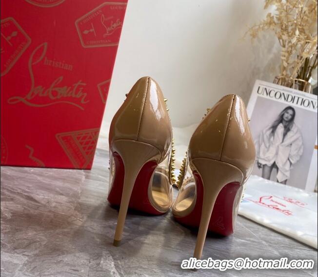 Perfect Christian Louboutin Leopard Print Studded 10cm Pumps 030837 Nude 2021