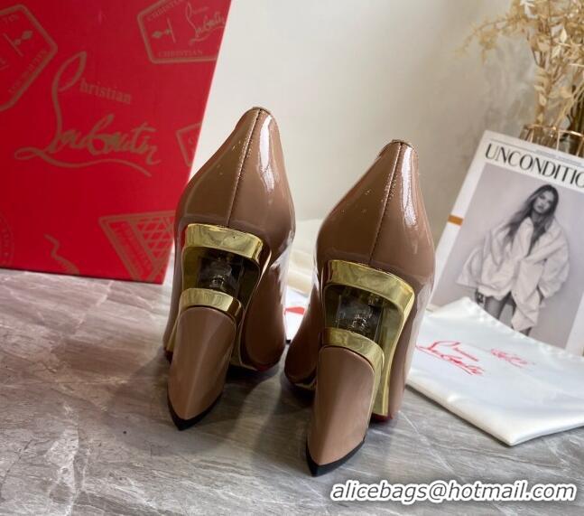 Top Quality Christian Louboutin Patent Leather Wedge Pumps 030840 Nude 2021