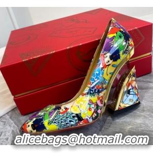 Best Luxury Christian Louboutin Print Calfskin Wedge Pumps 030840 Multicolor