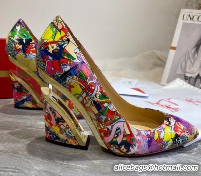 Best Luxury Christian Louboutin Print Calfskin Wedge Pumps 030840 Multicolor