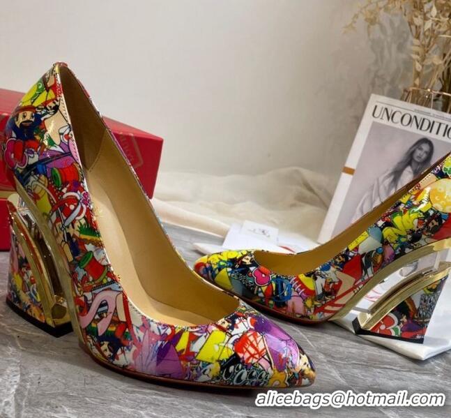 Best Luxury Christian Louboutin Print Calfskin Wedge Pumps 030840 Multicolor