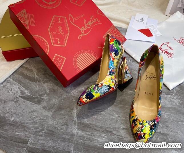 Best Luxury Christian Louboutin Print Calfskin Wedge Pumps 030840 Multicolor