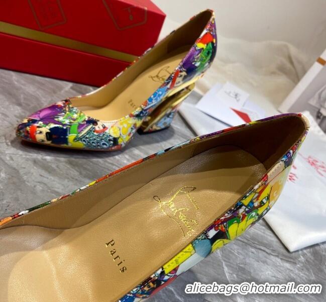 Best Luxury Christian Louboutin Print Calfskin Wedge Pumps 030840 Multicolor