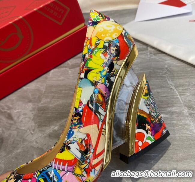 Best Luxury Christian Louboutin Print Calfskin Wedge Pumps 030840 Multicolor