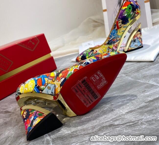 Best Luxury Christian Louboutin Print Calfskin Wedge Pumps 030840 Multicolor