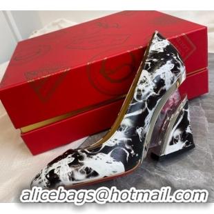 Good Quality Christian Louboutin Print Calfskin Wedge Pumps 030840 Black/White