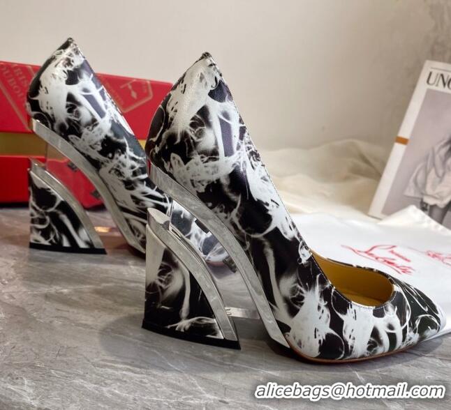 Good Quality Christian Louboutin Print Calfskin Wedge Pumps 030840 Black/White