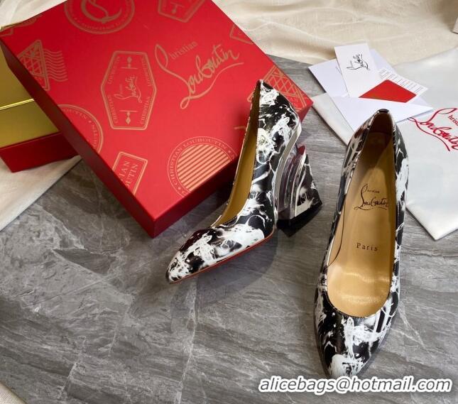 Good Quality Christian Louboutin Print Calfskin Wedge Pumps 030840 Black/White