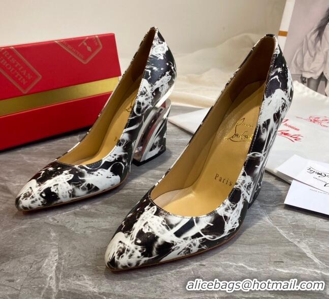 Good Quality Christian Louboutin Print Calfskin Wedge Pumps 030840 Black/White