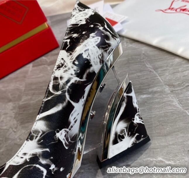 Good Quality Christian Louboutin Print Calfskin Wedge Pumps 030840 Black/White