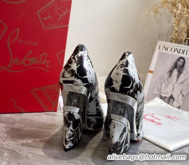 Good Quality Christian Louboutin Print Calfskin Wedge Pumps 030840 Black/White