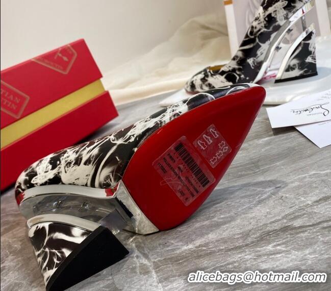 Good Quality Christian Louboutin Print Calfskin Wedge Pumps 030840 Black/White