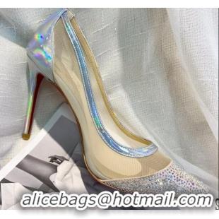 Good Product Christian Louboutin Iridescent Leather Crystal Mesh Pumps 10cm 030844