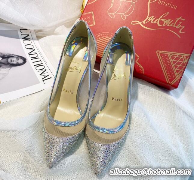 Good Product Christian Louboutin Iridescent Leather Crystal Mesh Pumps 10cm 030844