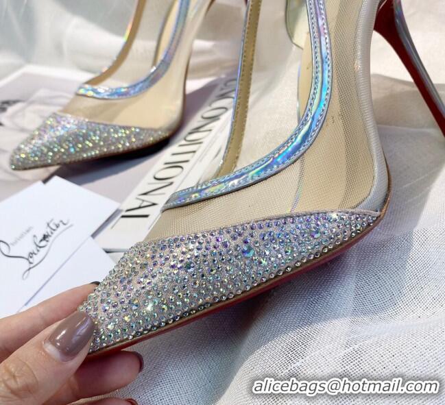 Good Product Christian Louboutin Iridescent Leather Crystal Mesh Pumps 10cm 030844