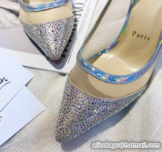 Good Product Christian Louboutin Iridescent Leather Crystal Mesh Pumps 10cm 030844