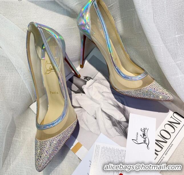 Good Product Christian Louboutin Iridescent Leather Crystal Mesh Pumps 10cm 030844