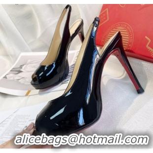 New Design Christian Louboutin Patent Leather Peep-toe Platform Pumps 10cm 030846 Black