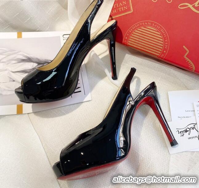 New Design Christian Louboutin Patent Leather Peep-toe Platform Pumps 10cm 030846 Black