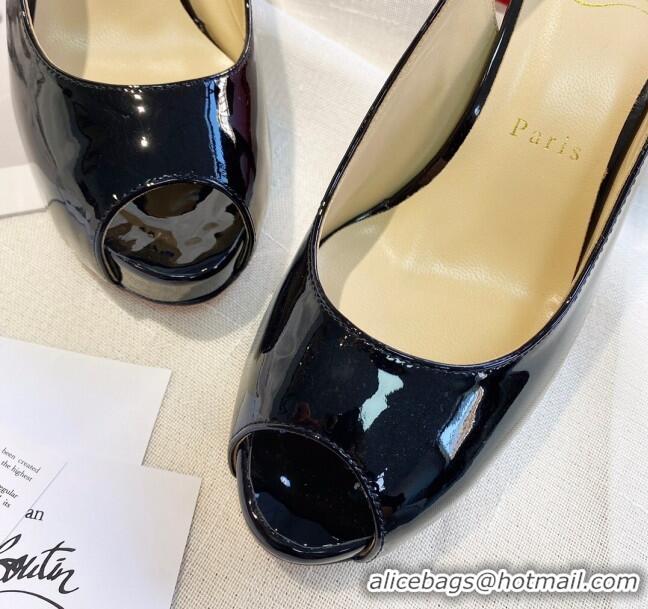 New Design Christian Louboutin Patent Leather Peep-toe Platform Pumps 10cm 030846 Black