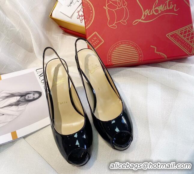 New Design Christian Louboutin Patent Leather Peep-toe Platform Pumps 10cm 030846 Black