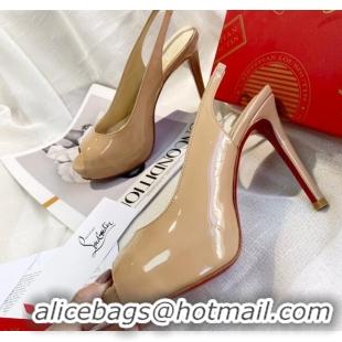 Custom Christian Louboutin Patent Leather Peep-toe Platform Pumps 10cm 030846 Nude